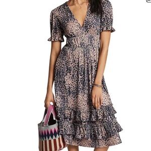 Anthropologie Hutch Adelia Leapord Print Tiered Ruffle Dress